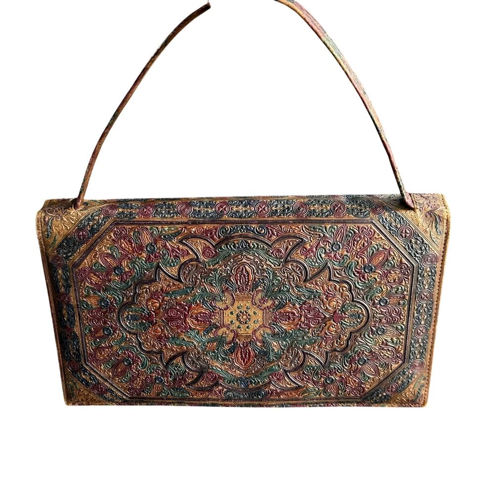 Vintage leather handbag retro chic steampunk bag Embossed boho hand tooled